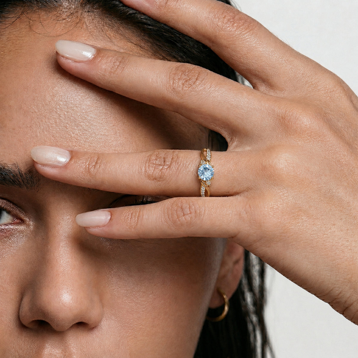 Always You Aquamarine Birthstone Solitaire Promise Ring with Moissanite Accents in 925 Sterling Silver 18K Gold Vermeil Plated 8587984 2