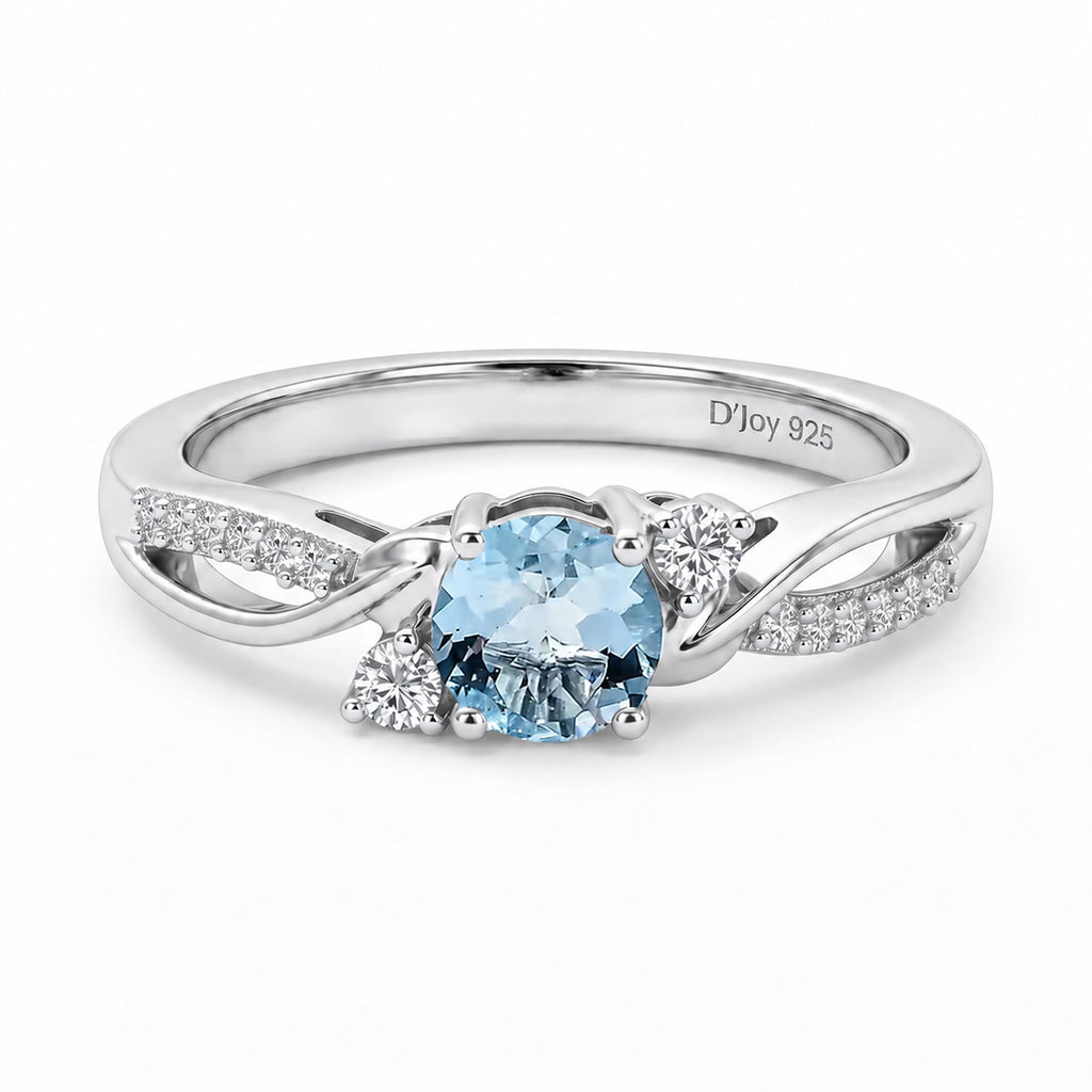 D'Joy - Aquamarine & Moissanite Ring in Rhodium Overlay Sterling Silver_8587995