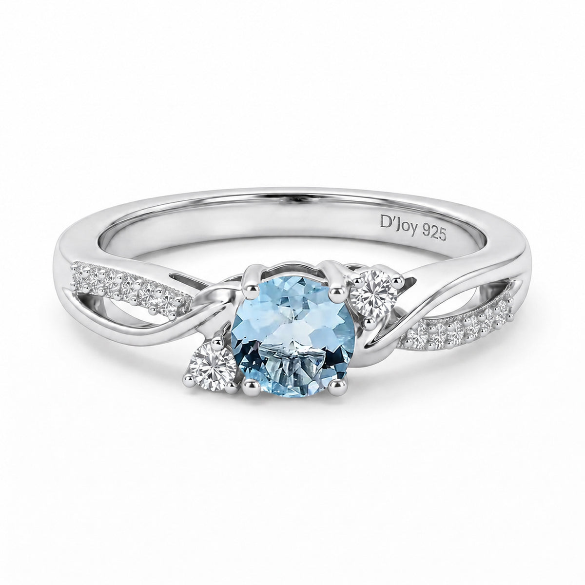 Always You Aquamarine Birthstone Solitaire Promise Ring with Moissanite Accents in 925 Sterling Silver Rhodium Plated 8587995 0