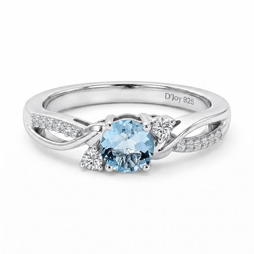 D'Joy - Aquamarine & Moissanite Ring in Rhodium Overlay Sterling Silver_8587995