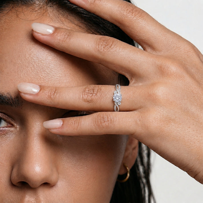 Always You Moissanite Birthstone Solitaire Promise Ring with Moissanite Accents in 925 Sterling Silver Rhodium Plated 8588017 2