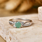 D'Joy - Socoto Emerald & Moissanite Ring in Rhodium Overlay Sterling Silver_8588043_2