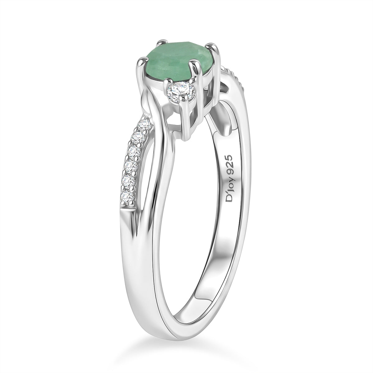 D'Joy - Socoto Emerald &amp; Moissanite Ring in Rhodium Overlay Sterling Silver 8588043 3