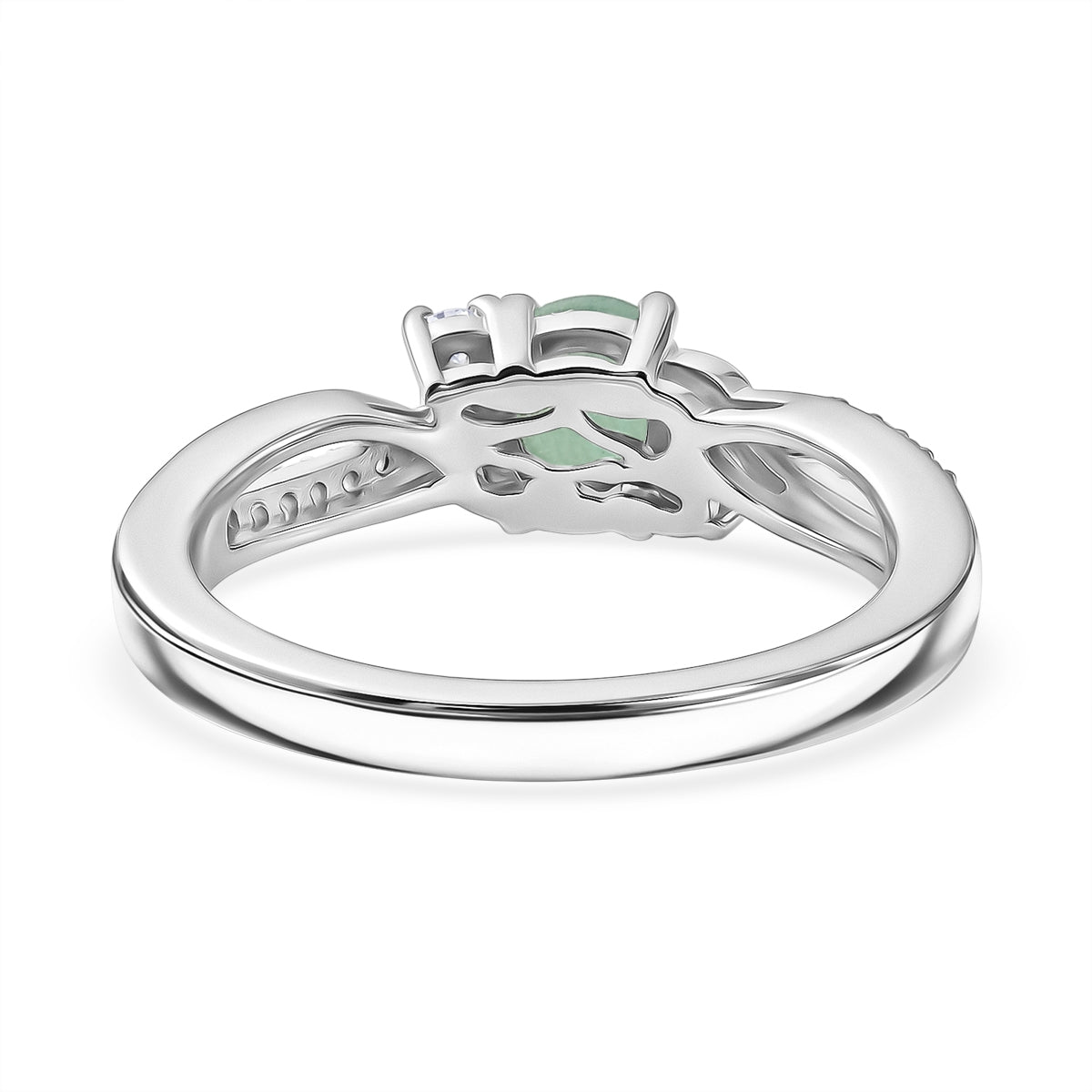 D'Joy - Socoto Emerald &amp; Moissanite Ring in Rhodium Overlay Sterling Silver 8588043 4
