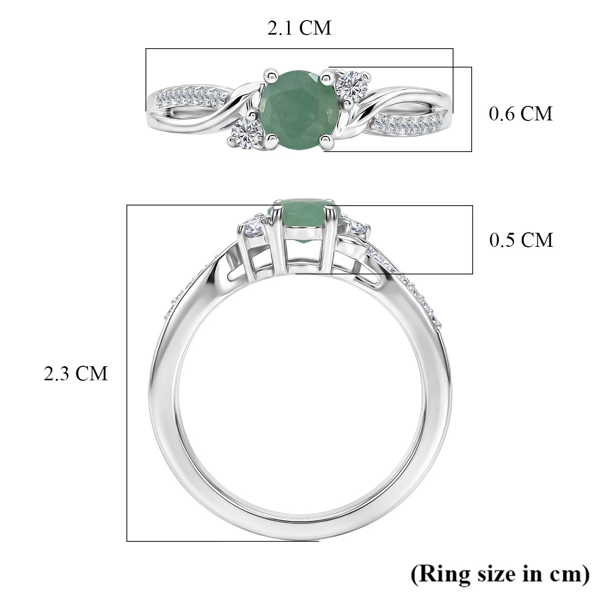 D'Joy - Socoto Emerald &amp; Moissanite Ring in Rhodium Overlay Sterling Silver 8588043 5