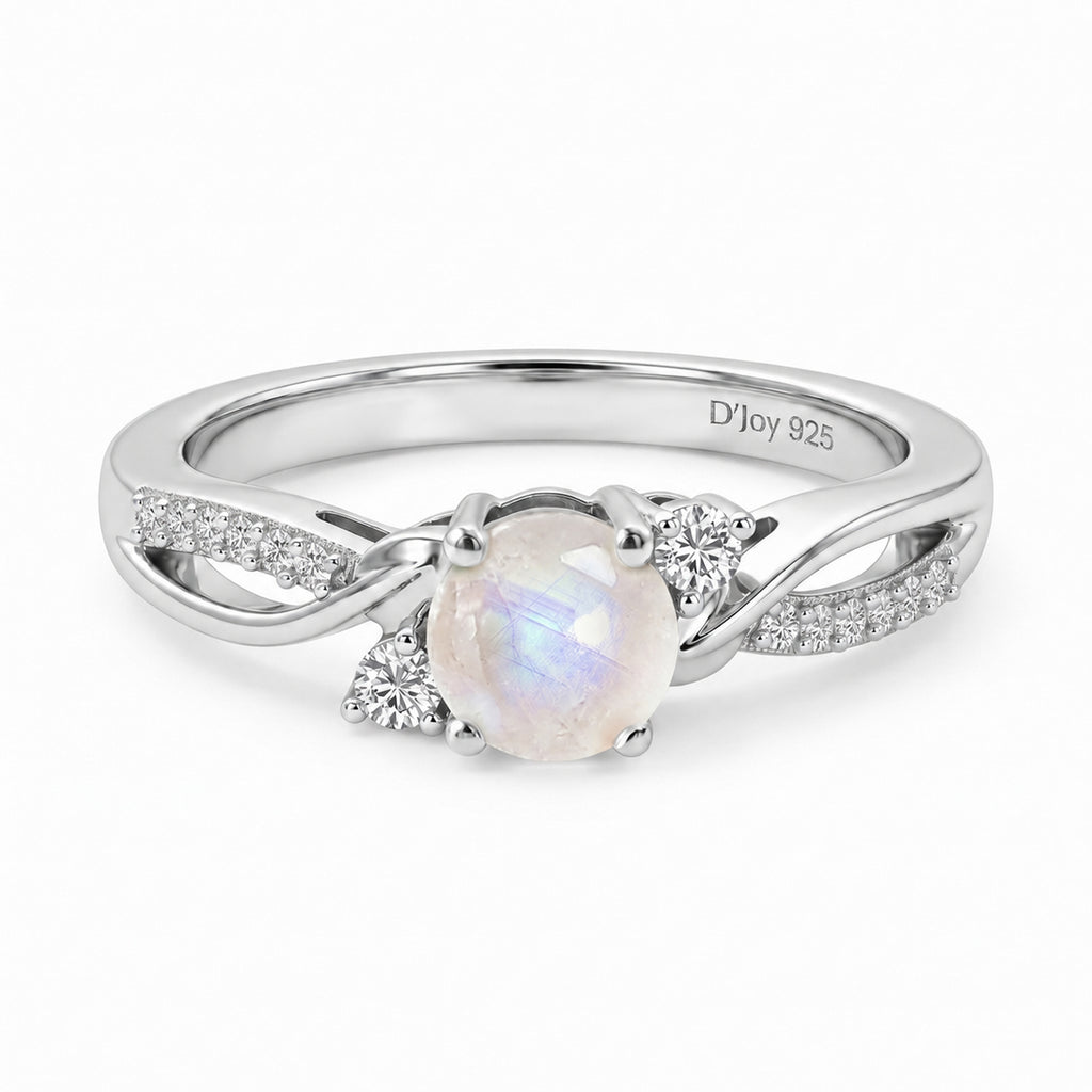 D'Joy - Rainbow Moonstone Glow & Moissanite Ring in Rhodium Overlay Sterling Silver_8588066