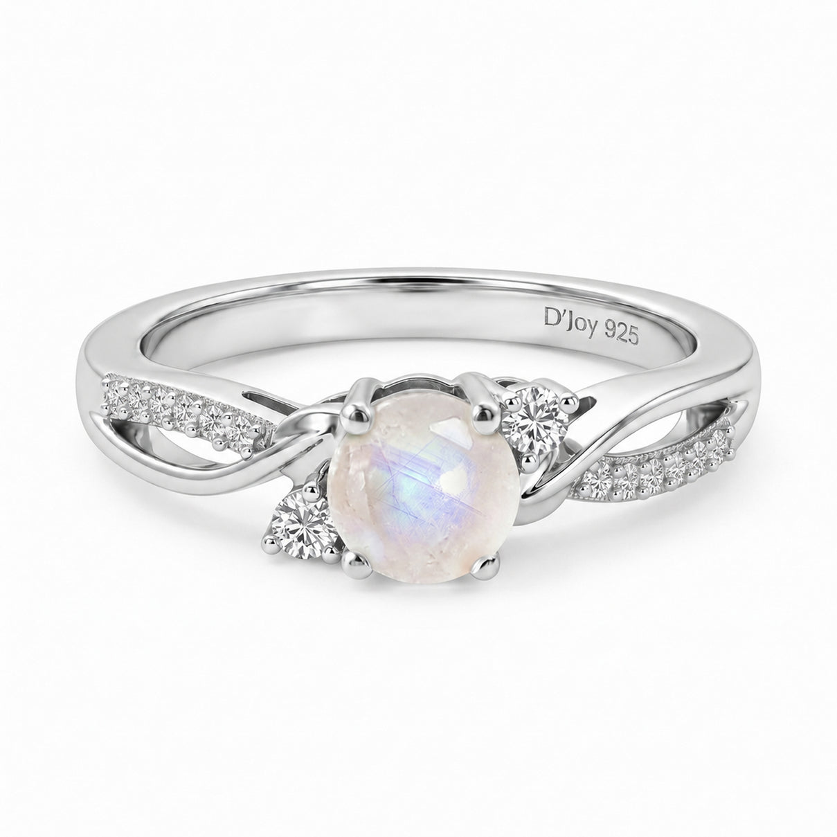 D'Joy - Rainbow Moonstone Glow &amp; Moissanite Ring in Rhodium Overlay Sterling Silver 8588066 0