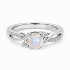 D'Joy - Rainbow Moonstone Glow & Moissanite Ring in Rhodium Overlay Sterling Silver_8588066