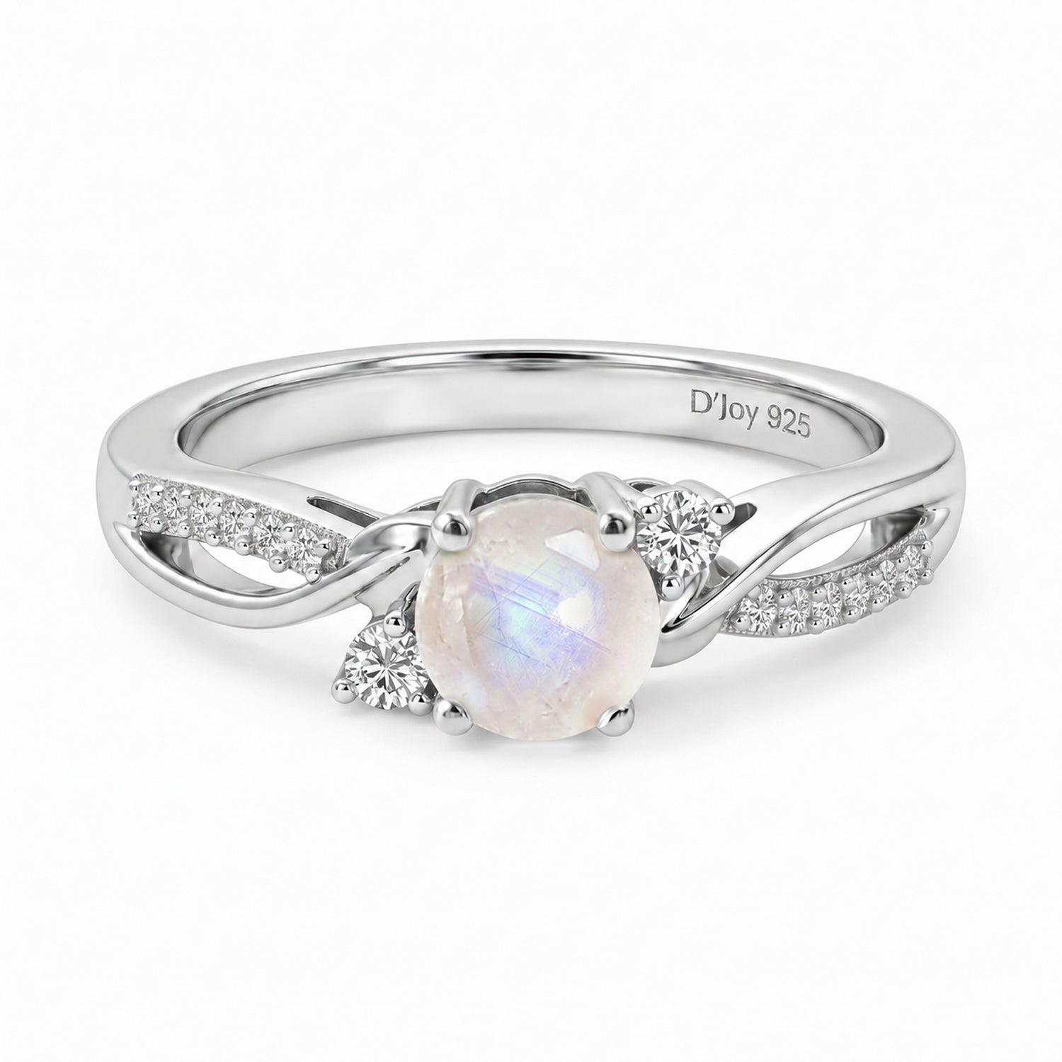 D'Joy - Rainbow Moonstone Glow &amp; Moissanite Ring in Rhodium Overlay Sterling Silver 8588066 0