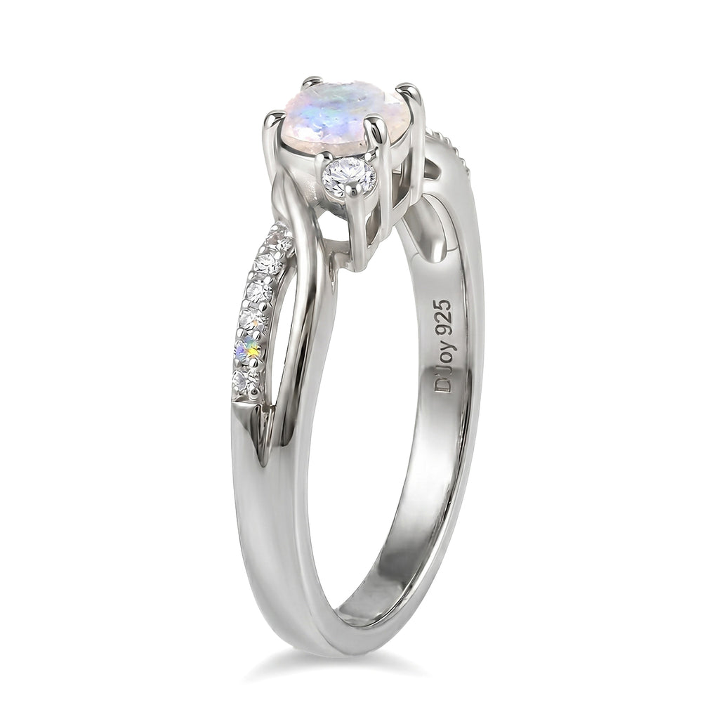 D'Joy - Rainbow Moonstone Glow & Moissanite Ring in Rhodium Overlay Sterling Silver_8588066_3