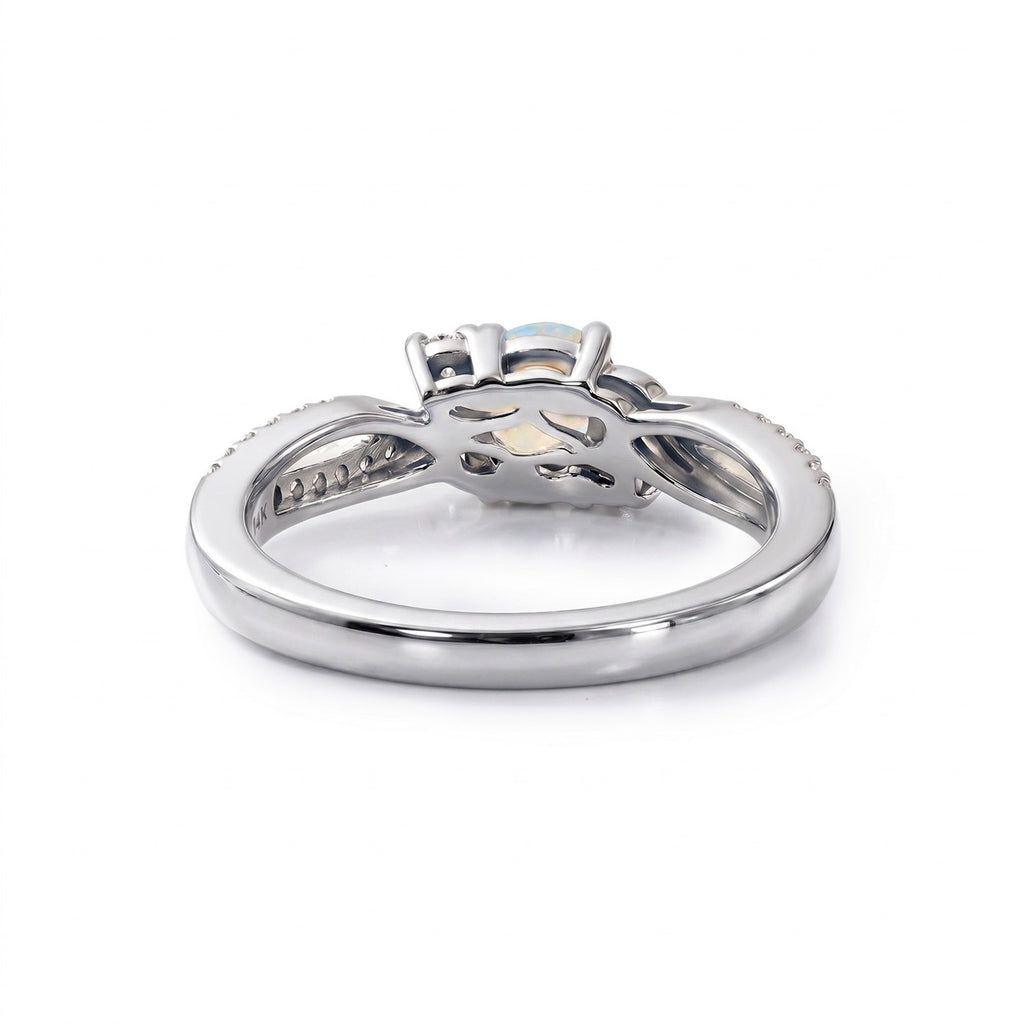 D'Joy - Rainbow Moonstone Glow & Moissanite Ring in Rhodium Overlay Sterling Silver_8588066_4