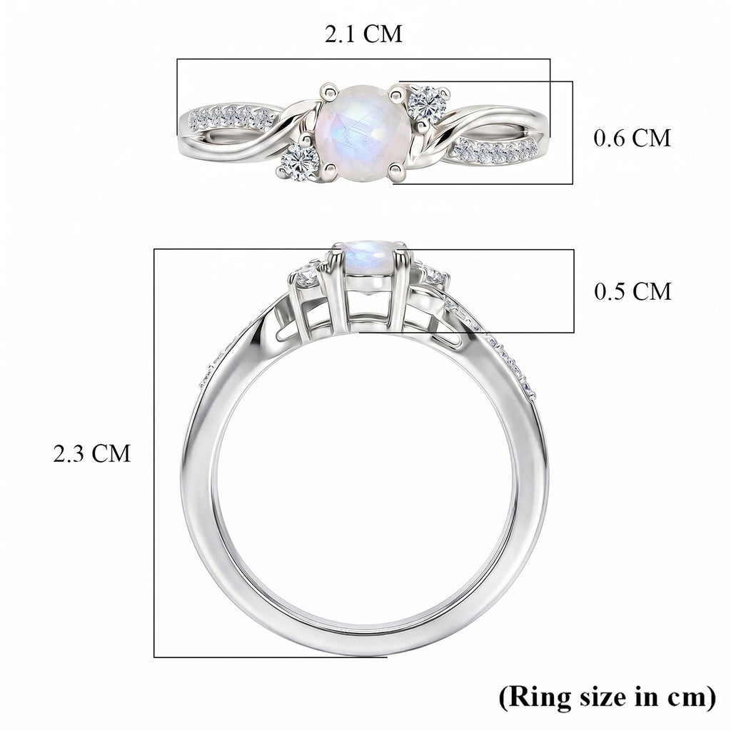 D'Joy - Rainbow Moonstone Glow & Moissanite Ring in Rhodium Overlay Sterling Silver_8588066_8