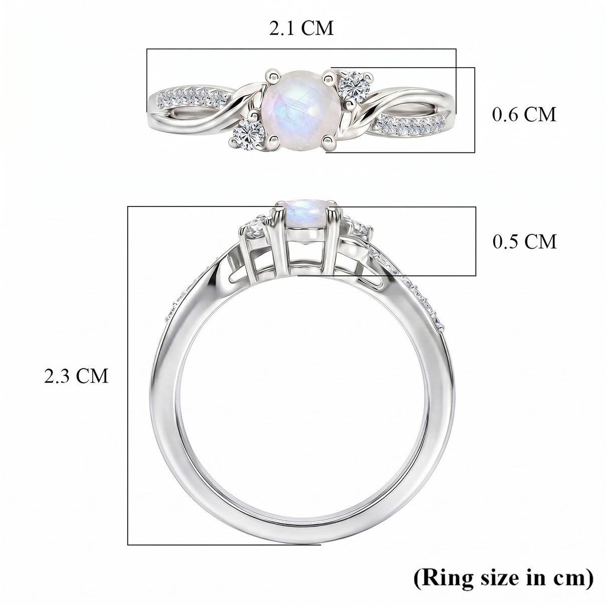 D'Joy - Rainbow Moonstone Glow &amp; Moissanite Ring in Rhodium Overlay Sterling Silver 8588066 8