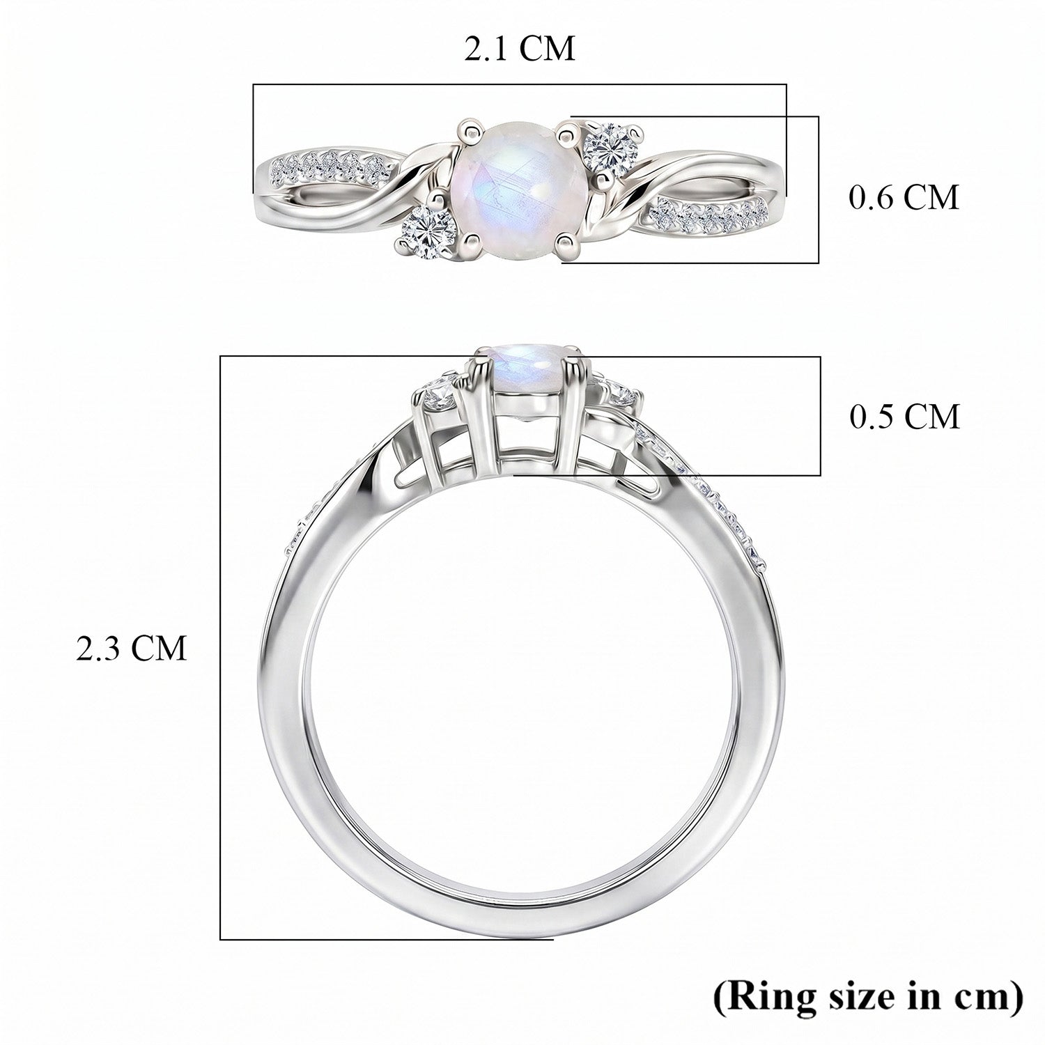 D'Joy - Rainbow Moonstone Glow &amp; Moissanite Ring in Rhodium Overlay Sterling Silver 8588066 8