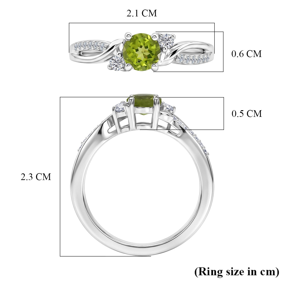 D'Joy - Peridot &amp; Moissanite Ring in Rhodium Overlay Sterling Silver 8588085 5