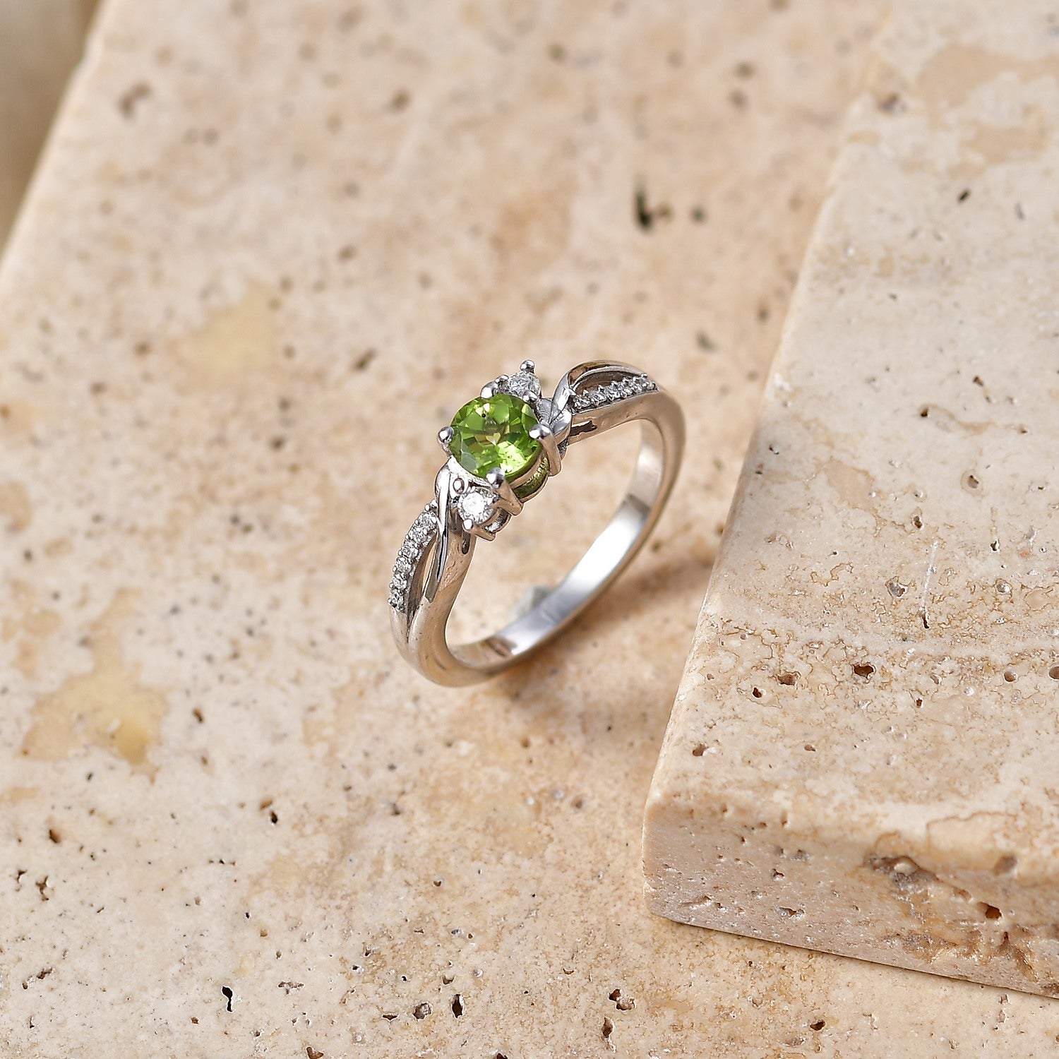 D'Joy - Peridot &amp; Moissanite Ring in Rhodium Overlay Sterling Silver 8588089 2