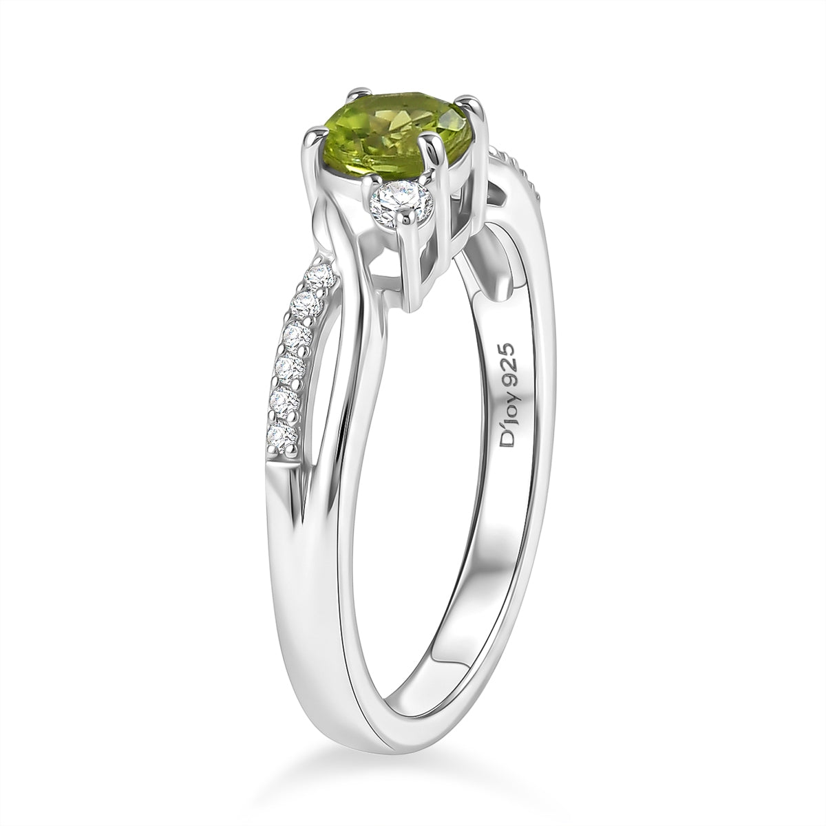 D'Joy - Peridot &amp; Moissanite Ring in Rhodium Overlay Sterling Silver 8588089 3