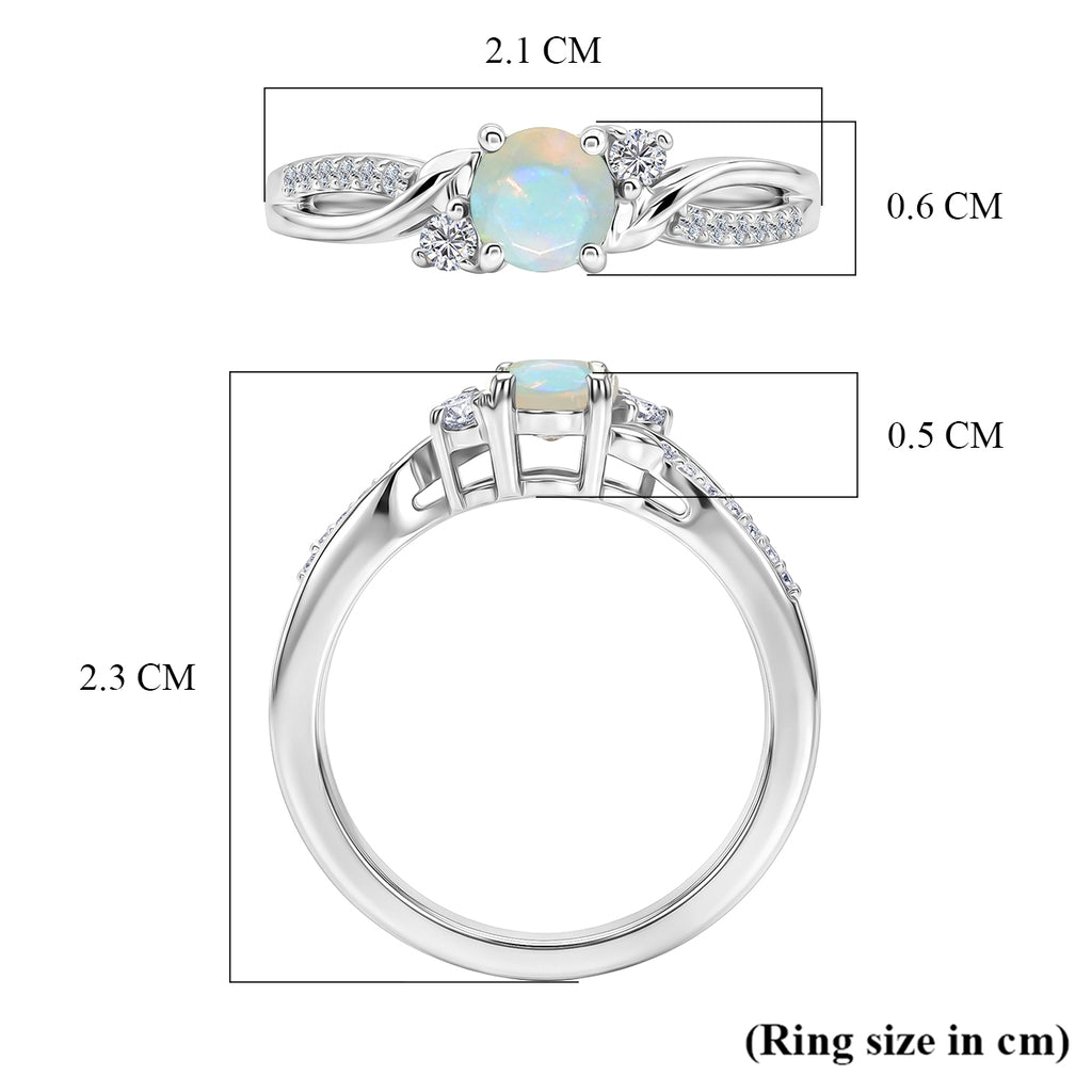 D'Joy - Ethiopian Opal & Moissanite Ring in Rhodium Overlay Sterling Silver_8588108_5