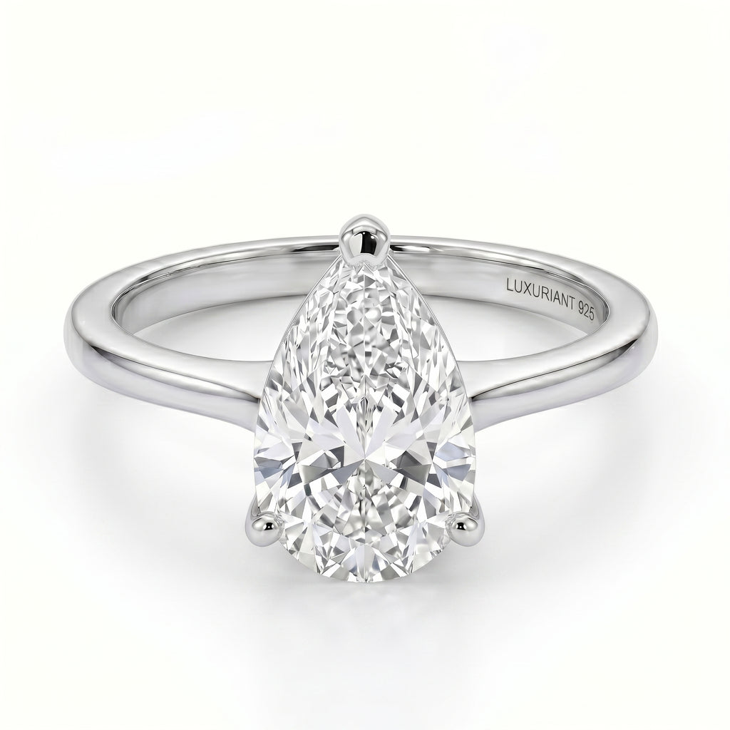 Luxuriant - SGL Certified Lab Grown Diamond (SI/G-H) Pear Cut Solitaire Ring in Rhodium Overlay Sterling Silver 2.00 Ct._8588195