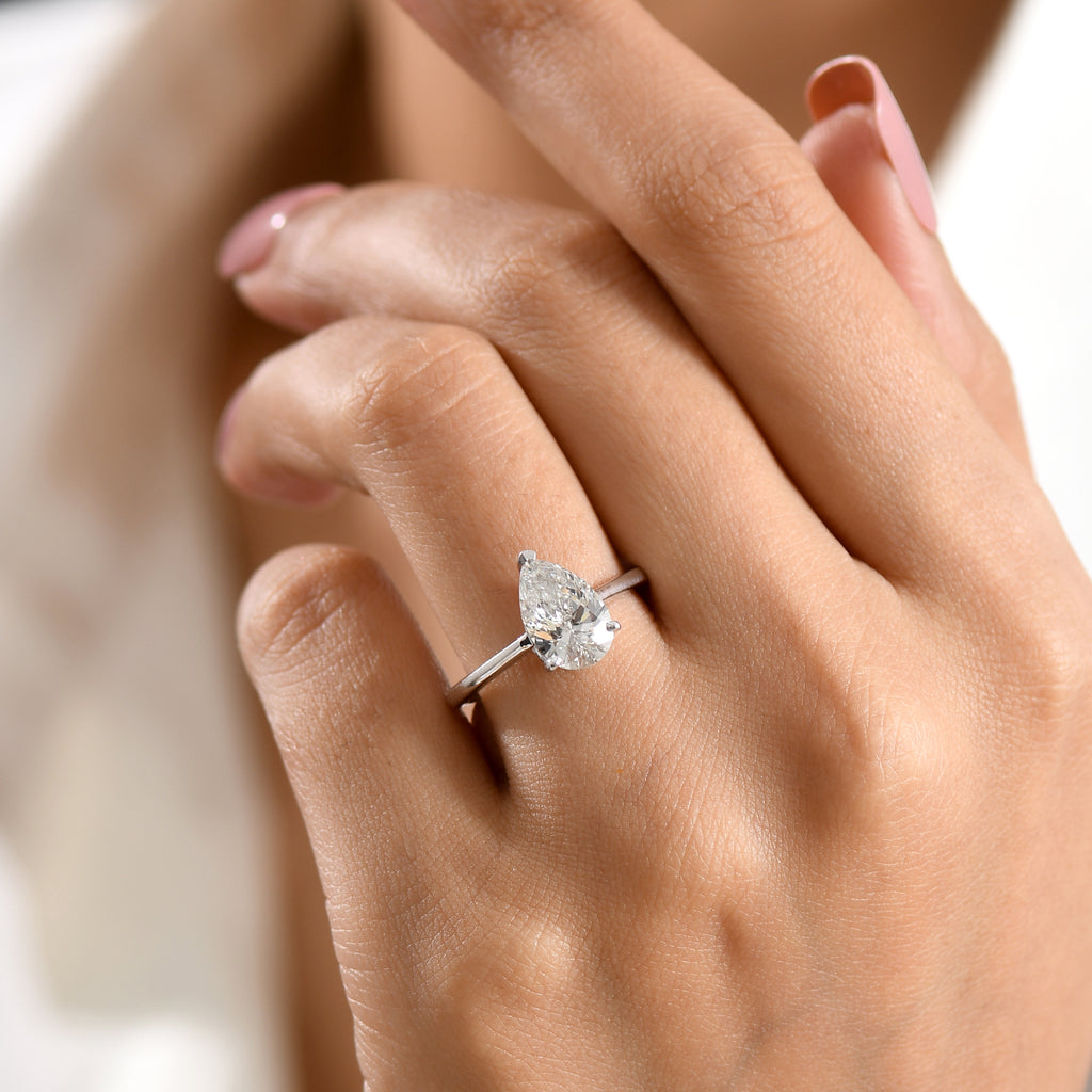 Luxuriant - SGL Certified Lab Grown Diamond (SI/G-H) Pear Cut Solitaire Ring in Rhodium Overlay Sterling Silver 2.00 Ct._8588195_4