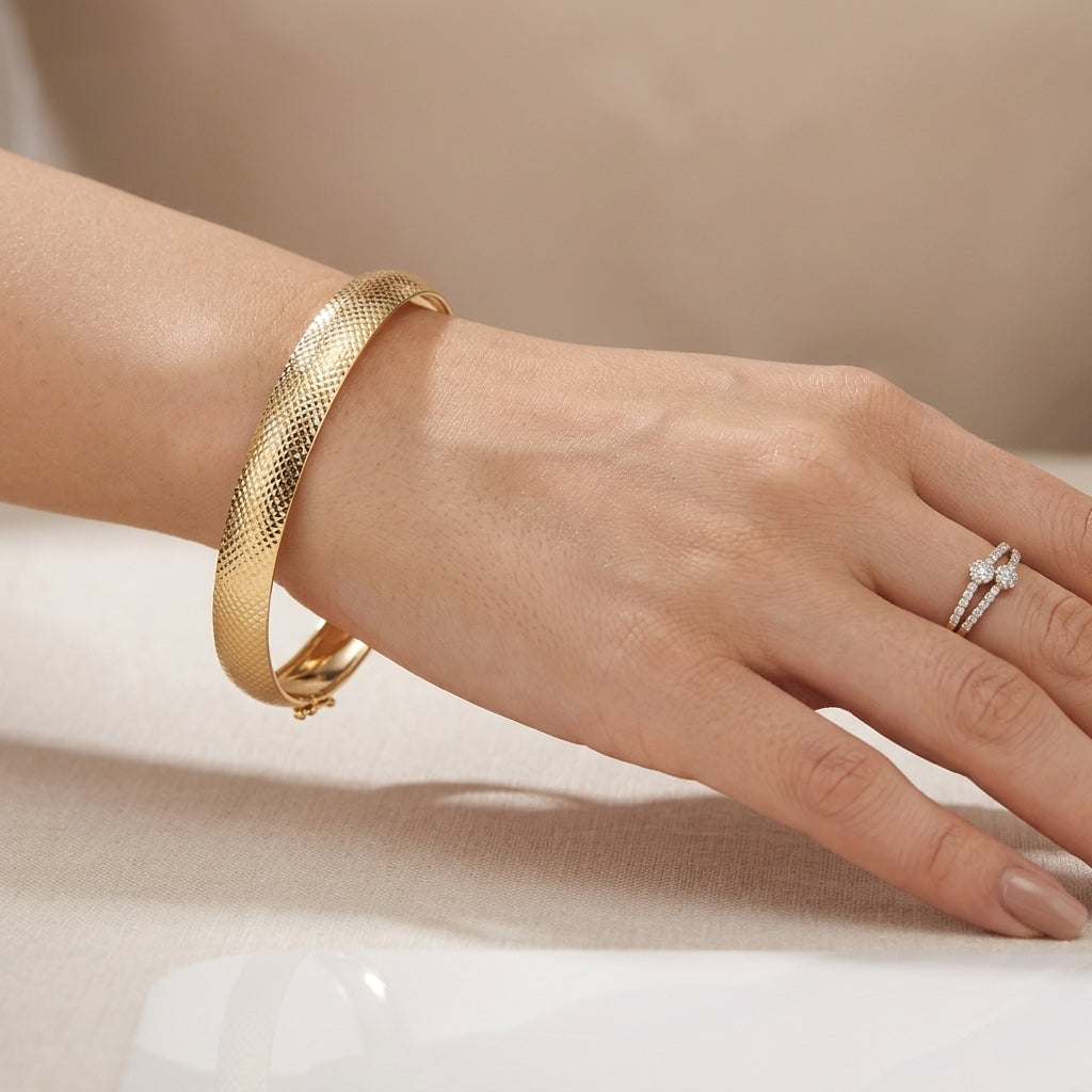 Royal Bali Handmade - 9K Yellow Gold Diamond Cut Bangle (Size - 7.5). 8588271 1