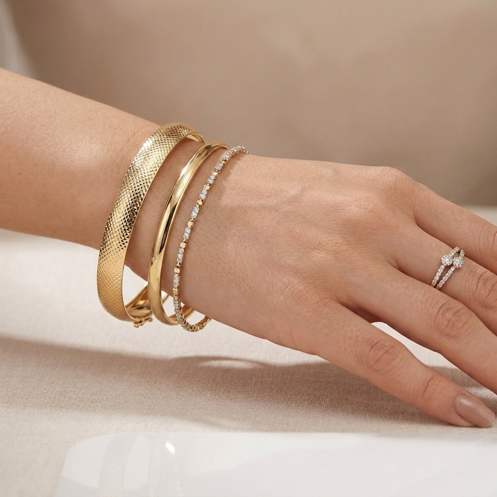 Royal Bali Handmade - 9K Yellow Gold Diamond Cut Bangle (Size - 7.5). 8588271 2