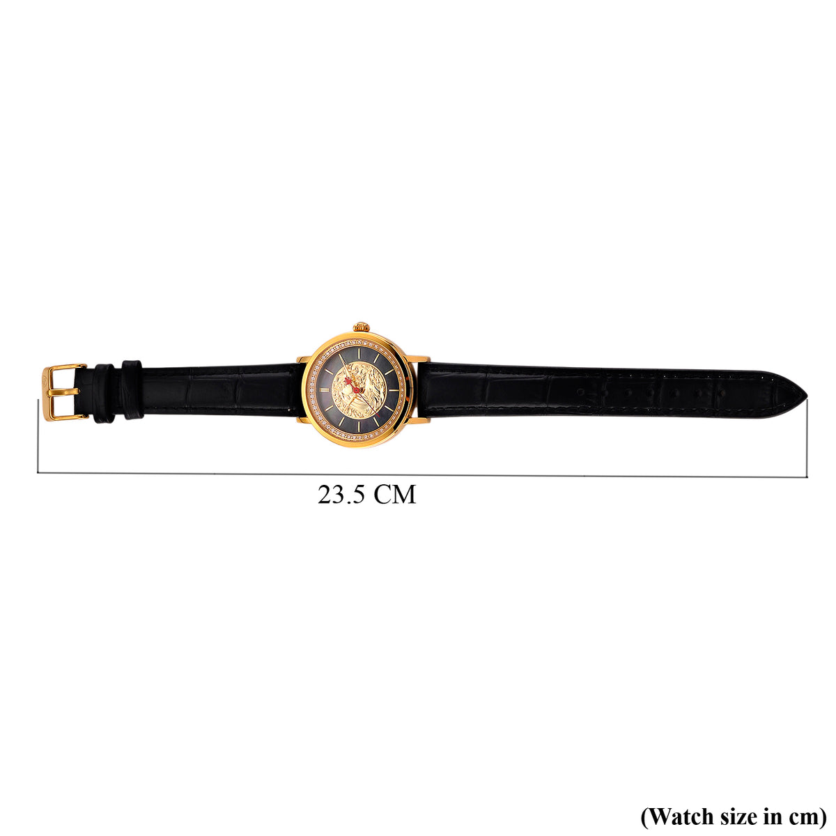 William Hunt 3D Horse Motif &amp; Apricot MOP Dial Ronda Swiss Movement 5ATM with 50 Lab Grown Diamonds (VS-E-F) &amp; Black Leather Strap V32528173 8