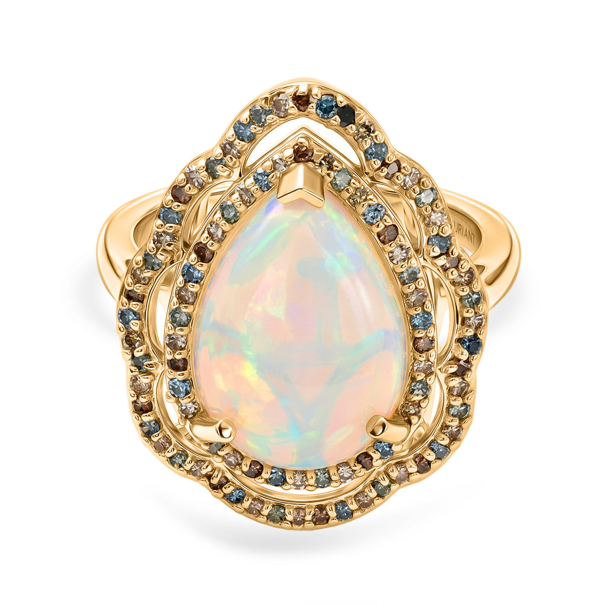 Rare Size AAA Ethiopian Opal (Pear 14x10) and Lab Grown Multi-Diamond (SI/G-H) Ring in 18K Vermeil Yellow Gold Plated Sterling Silver 4.15 Ct. V32526115 0