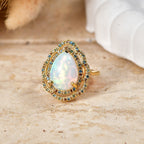 Rare Size AAA Ethiopian Opal (Pear 14x10) and Lab Grown Multi-Diamond (SI/G-H) Ring in 18K Vermeil Yellow Gold Plated Sterling Silver 4.15 Ct._8588471_2