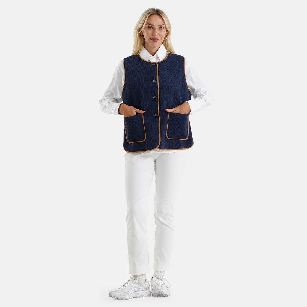 La Marey Patterned Gilet  - Navy Blue_8588544