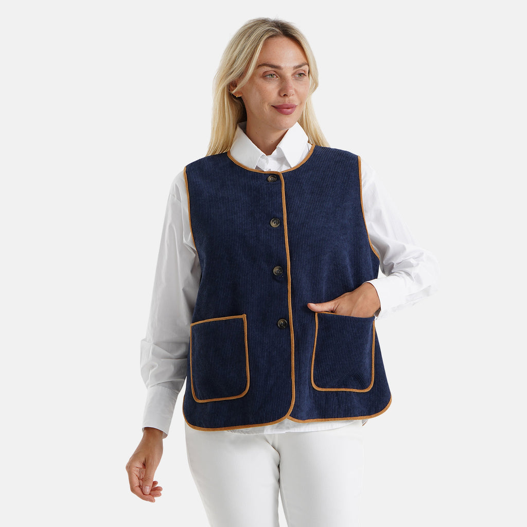 La Marey Patterned Gilet  - Navy Blue_8588544_3