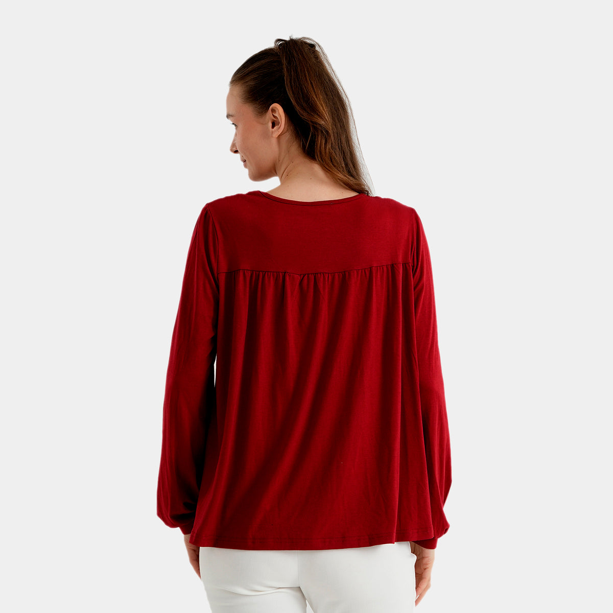 La Marey Women Pleated Long Sleeved Blouse (S-M - UK 8-14) - Burgundy 8588568 1