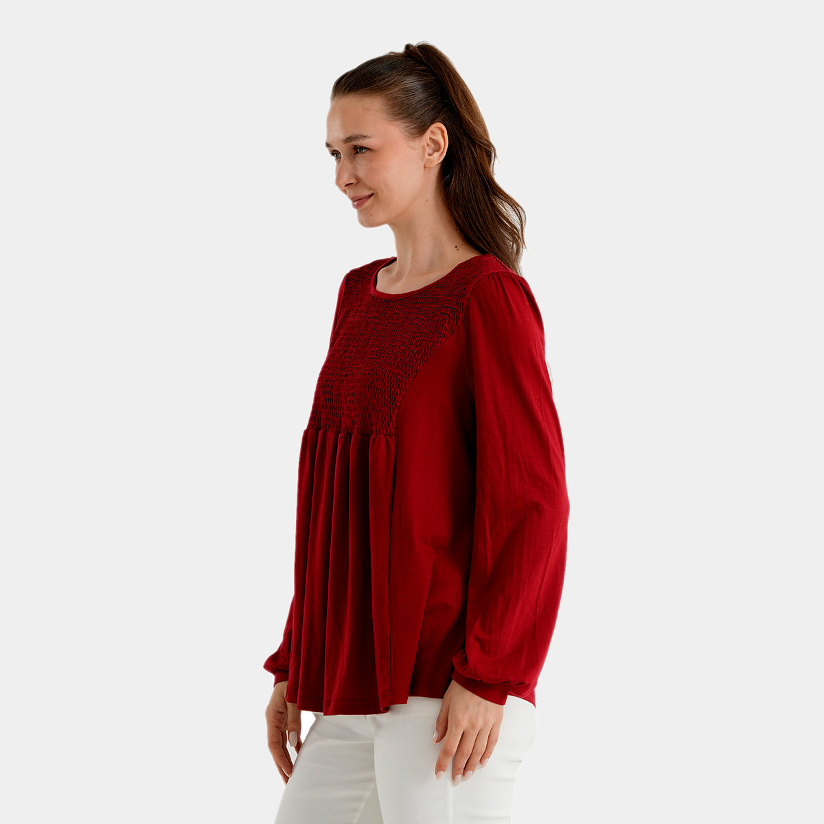 La Marey Women Pleated Long Sleeved Blouse (S-M - UK 8-14) - Burgundy 8588568 2