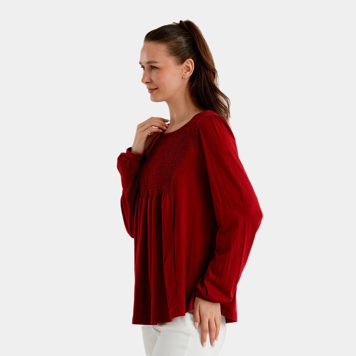 La Marey Women Pleated Long Sleeved Blouse (S-M - UK 8-14) - Burgundy 8588568 3