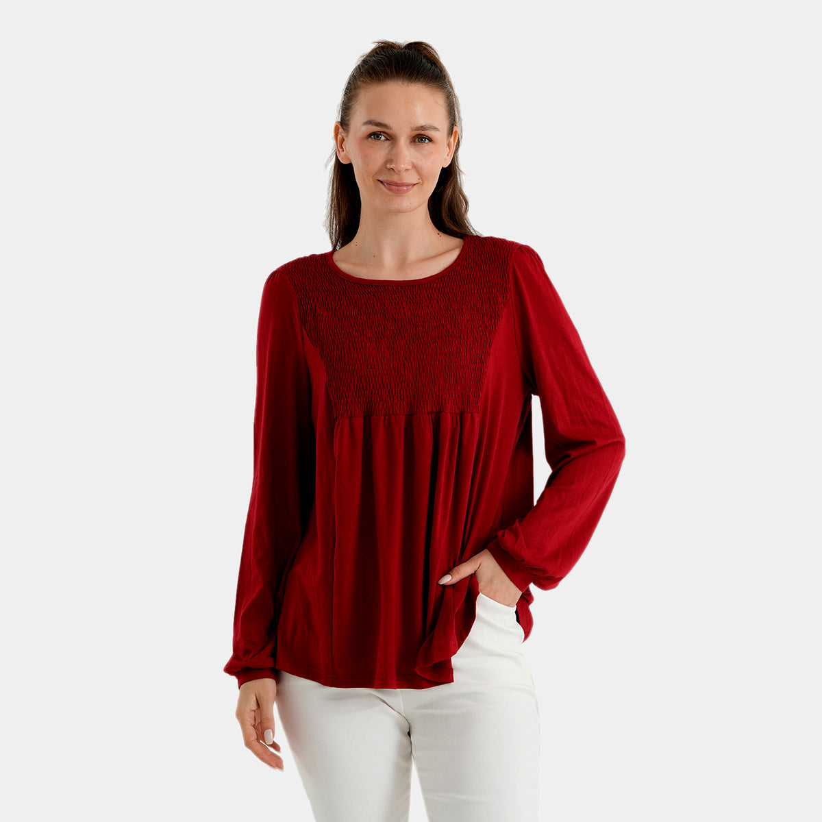 La Marey Women Pleated Long Sleeved Blouse (S-M - UK 8-14) - Burgundy 8588568 4