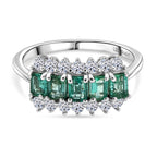 Luxuriant - AAA Gemfields Zambian Emerald & Lab Grown Diamond (SI/G-H) Cluster Ring in Rhodium Overlay Sterling Silver 1.48 Ct._8588596