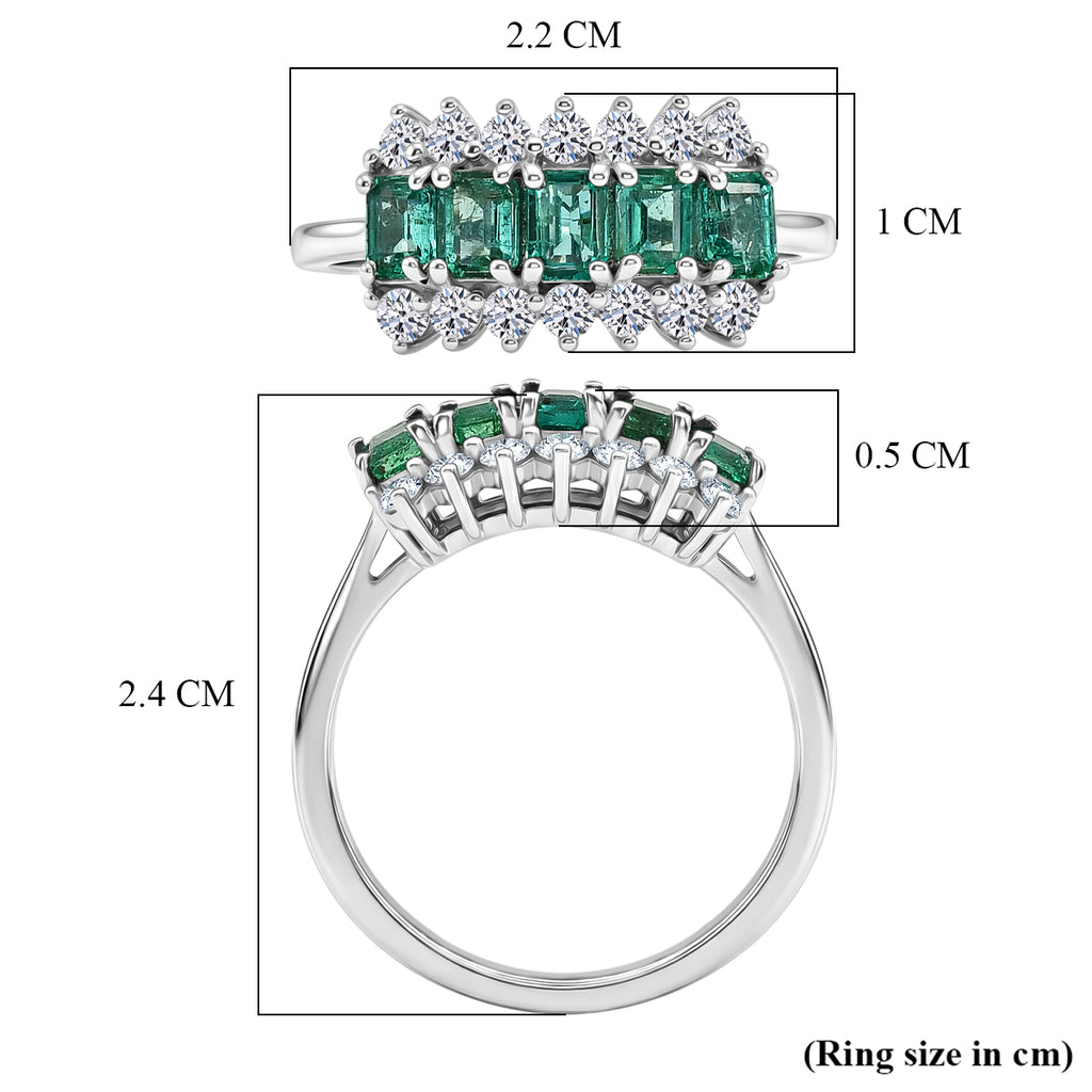 Luxuriant - AAA Gemfields Zambian Emerald & Lab Grown Diamond (SI/G-H) Cluster Ring in Rhodium Overlay Sterling Silver 1.48 Ct._8588596_5
