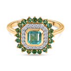 Luxuriant - AAA Gemfields Zambian Emerald & Lab Grown Diamond (SI/G-H) Halo Ring in 18K Vermeil Yellow Gold Plated Sterling Silver 1.30 Ct._8588610