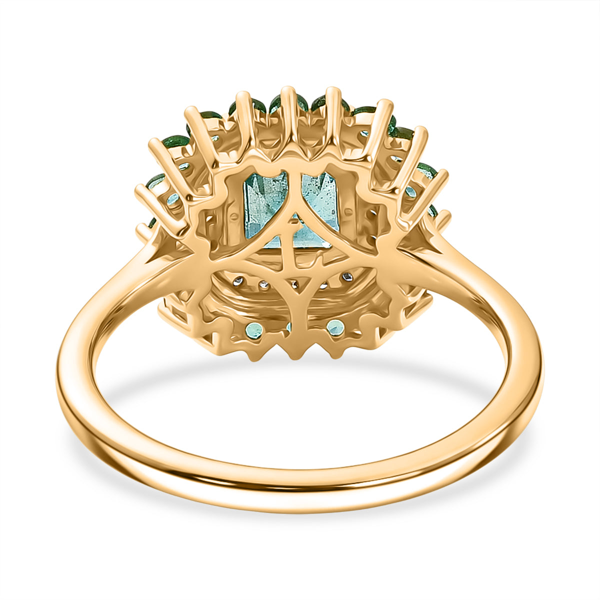 Luxuriant - AAA Gemfields Zambian Emerald &amp; Lab Grown Diamond (SI-G-H) Halo Ring in 18K Vermeil Yellow Gold Plated Sterling Silver 1.30 Ct. 8588610 5