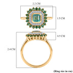 Luxuriant - AAA Gemfields Zambian Emerald & Lab Grown Diamond (SI/G-H) Halo Ring in 18K Vermeil Yellow Gold Plated Sterling Silver 1.30 Ct._8588610_5