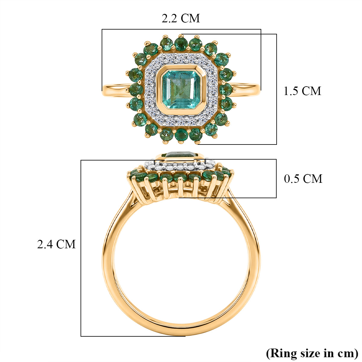 Luxuriant - AAA Gemfields Zambian Emerald &amp; Lab Grown Diamond (SI-G-H) Halo Ring in 18K Vermeil Yellow Gold Plated Sterling Silver 1.30 Ct. 8588610 6