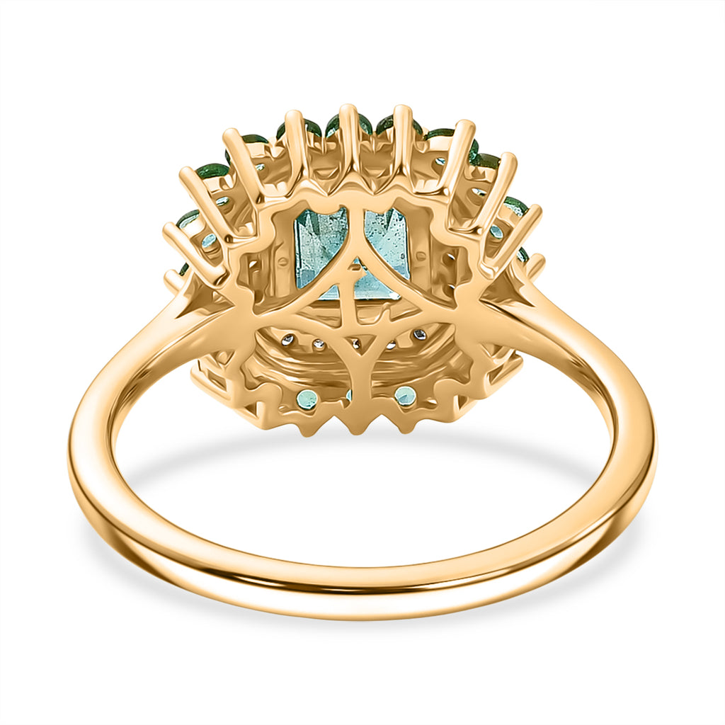 Luxuriant - AAA Gemfields Zambian Emerald & Lab Grown Diamond (SI/G-H) Halo Ring in 18K Vermeil Yellow Gold Plated Sterling Silver 1.30 Ct._8588611_4