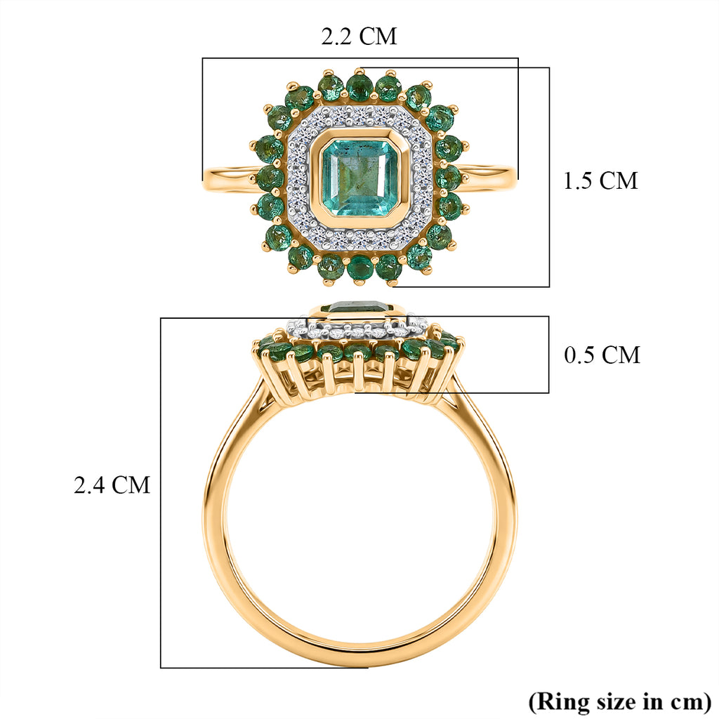 Luxuriant - AAA Gemfields Zambian Emerald & Lab Grown Diamond (SI/G-H) Halo Ring in 18K Vermeil Yellow Gold Plated Sterling Silver 1.30 Ct._8588611_5