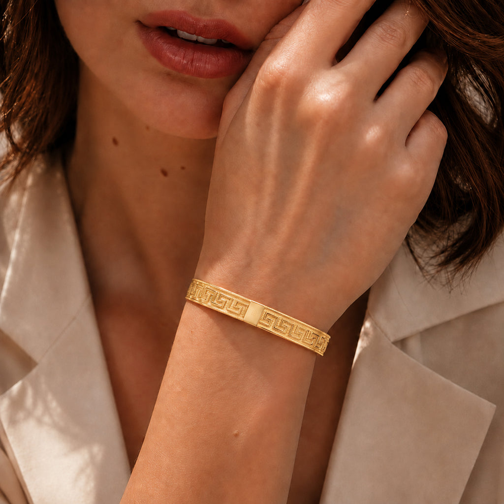 Maestro Collection - 9K Yellow Gold Greek Key Stretchable Bracelet (Size - 7-10 inch)_8588632_2