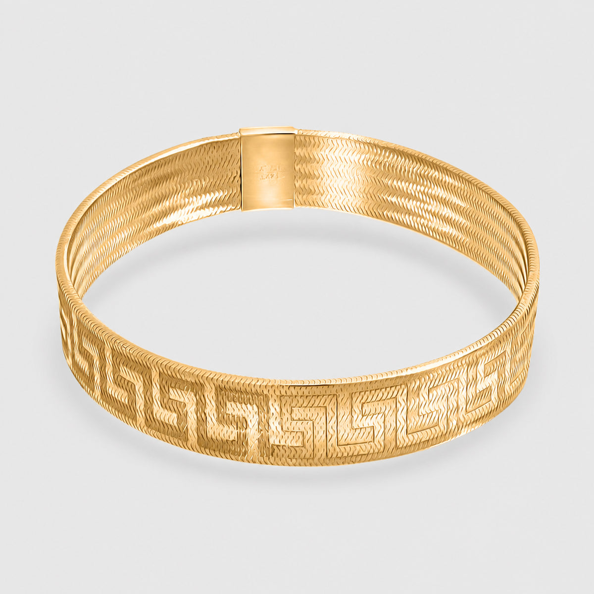 9K Yellow Gold 11.2MM Greek Key Mesh Bracelet 7 Inch 8588632 4