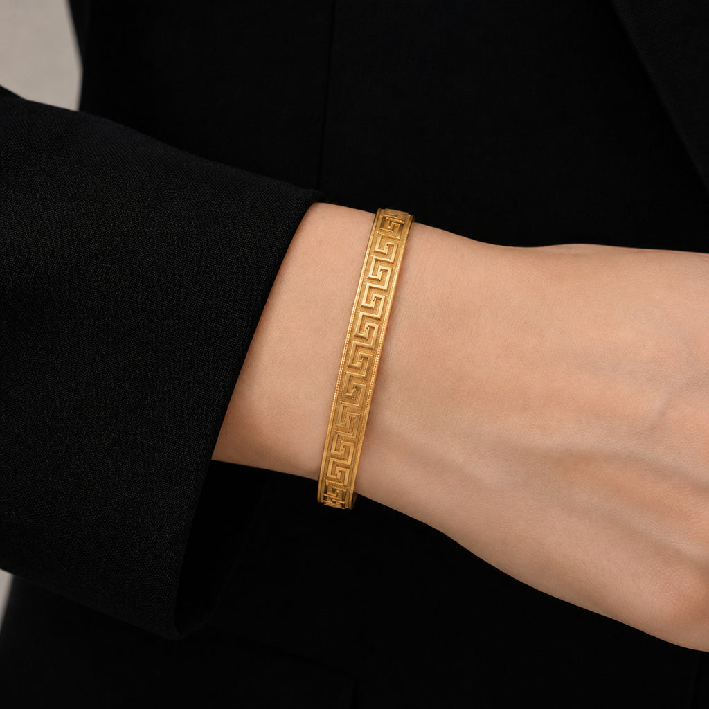 Maestro Collection - 9K Yellow Gold Greek Key Stretchable Bracelet (Size - 7-10 inch)_8588632_5