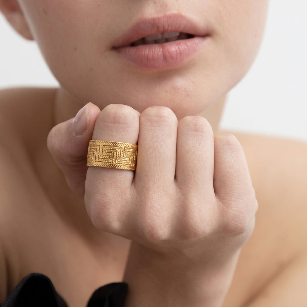 Maestro Collection 9K Yellow Gold Stretchable Ring (Size L TO P) Medium_8588633_5