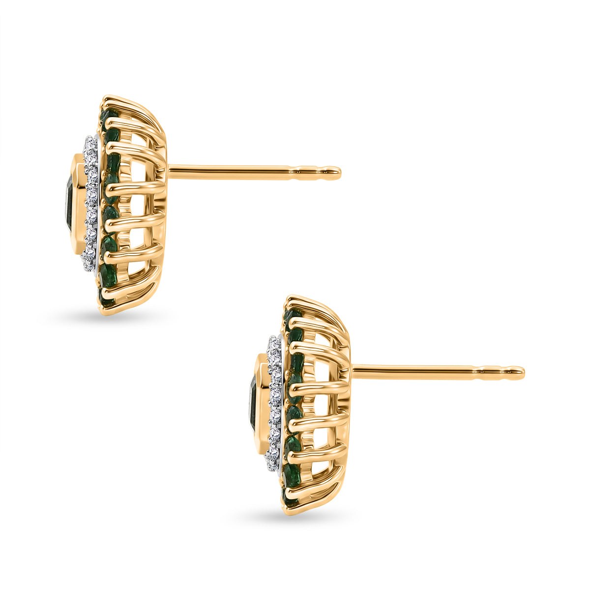 Luxuriant - AAA Gemfields Zambian Emerald &amp; Lab Grown Diamond (SI-G-H) Halo Earring with Push Post in 18K Vermeil Yellow Gold Plated Sterling Silver 1.86 Ct. 8588651 3