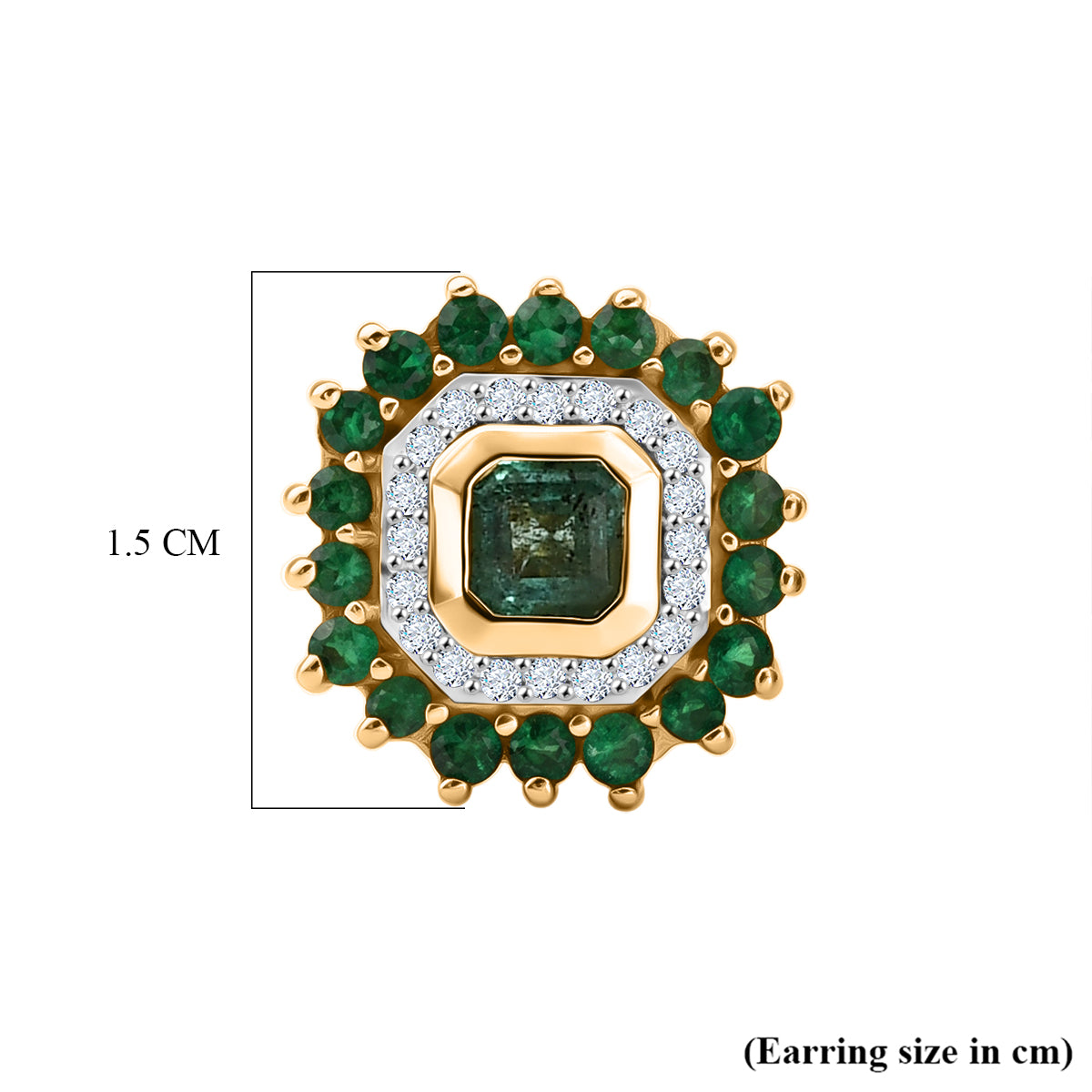 Luxuriant - AAA Gemfields Zambian Emerald &amp; Lab Grown Diamond (SI-G-H) Halo Earring with Push Post in 18K Vermeil Yellow Gold Plated Sterling Silver 1.86 Ct. 8588651 4