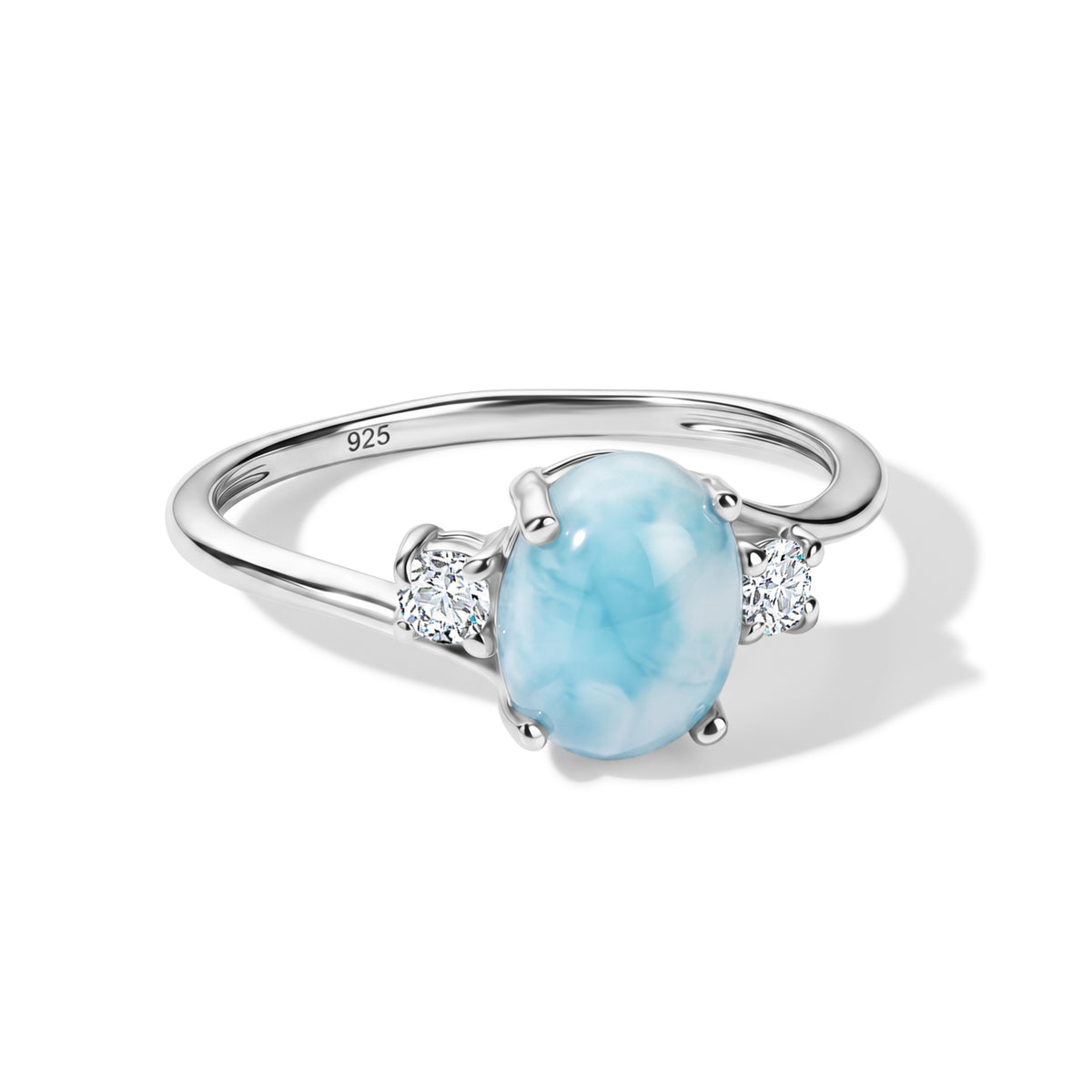 D'Joy - Natural Larimar &amp; White Zircon Trilogy Ring in Platinum Overlay Sterling Silver 1.77 Ct. V32576313 0